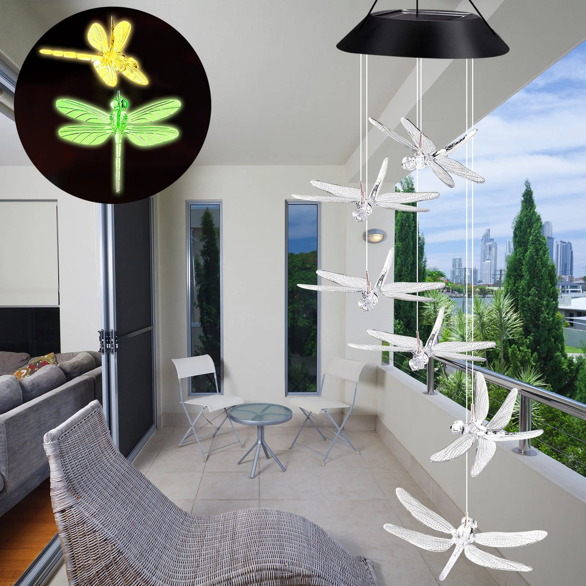 Color Changing Dragonfly Wind Chime Spiral Spinner Wind Mobile Outdoor Decorative Wind Bell V38148