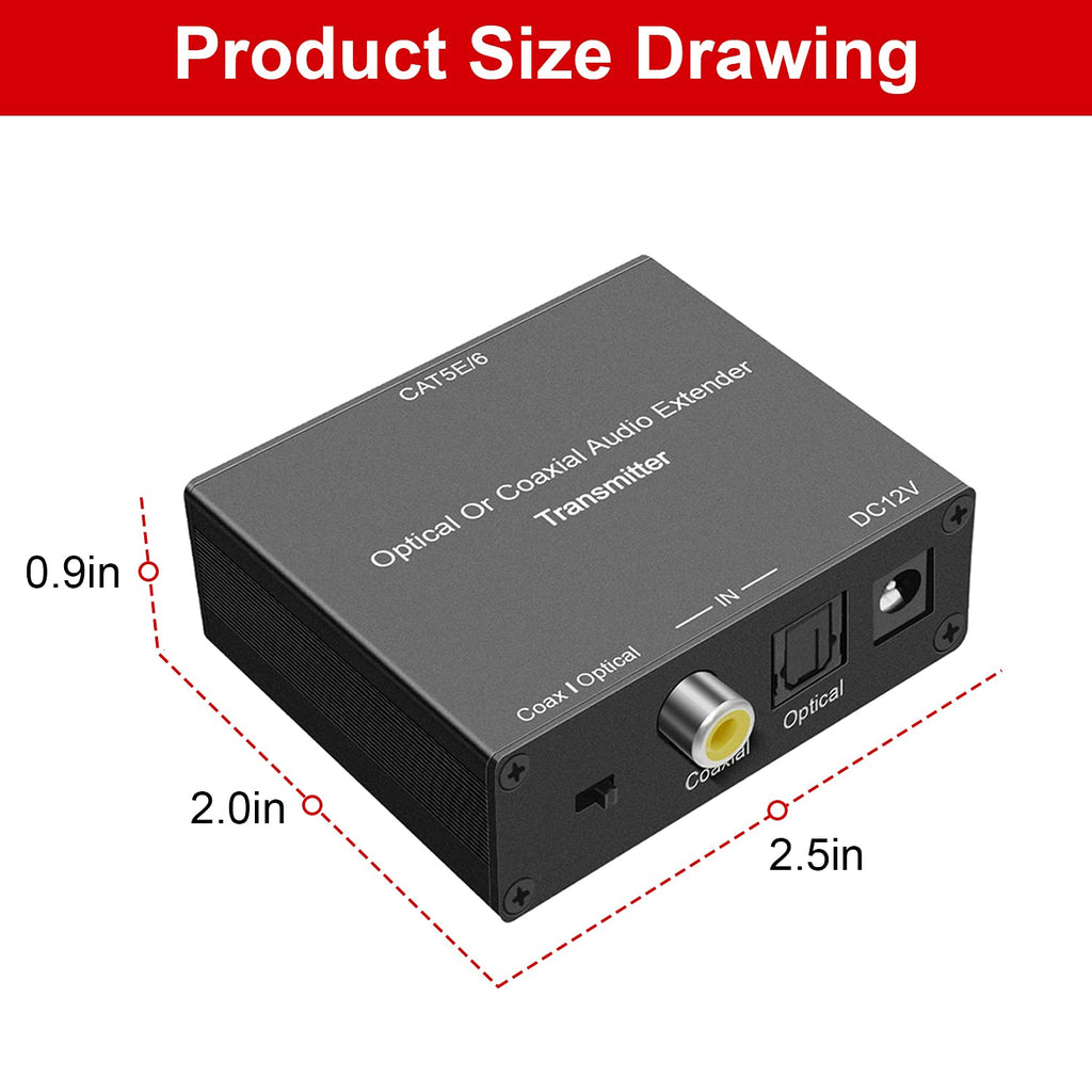 Optical/Coaxial Digital Audio Extender over Cat5E/6 Cable up to 990' (300m) S554