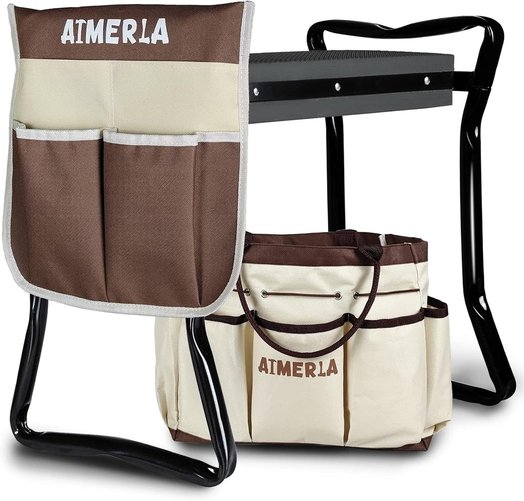 Foldable Garden Kneeler Seat with Kneeling Pad and Tool Bags G719790