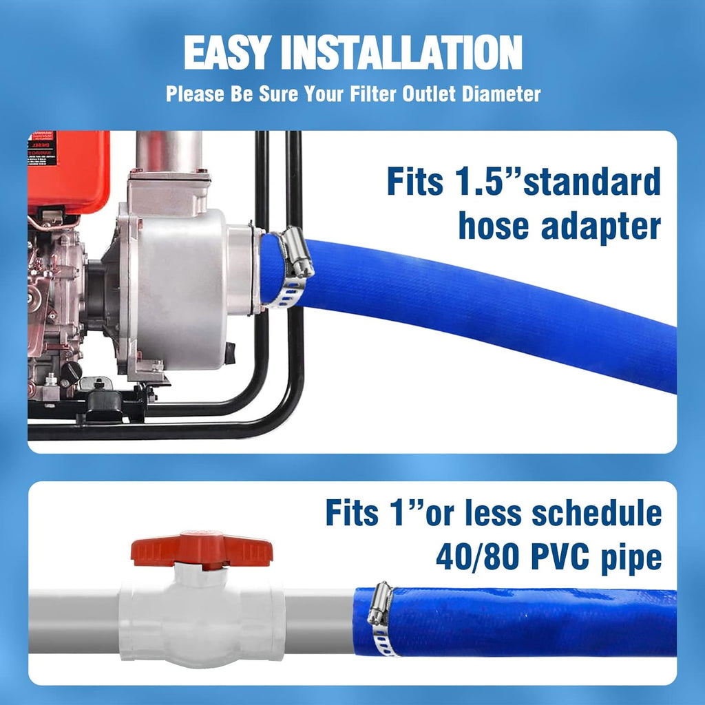 Heavy Duty Reinforced Lay Flat Discharge Hose, 1.5 Dia x 100 ft, Pack of 2 S9929