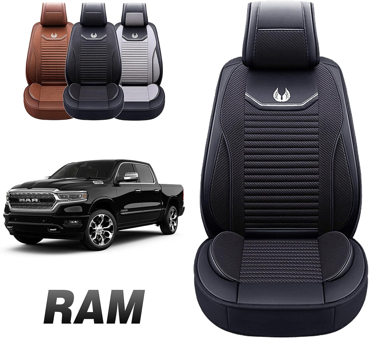 Black Faux Leather Custom Fit Seat Cover for RAM Pick-up Truck B634