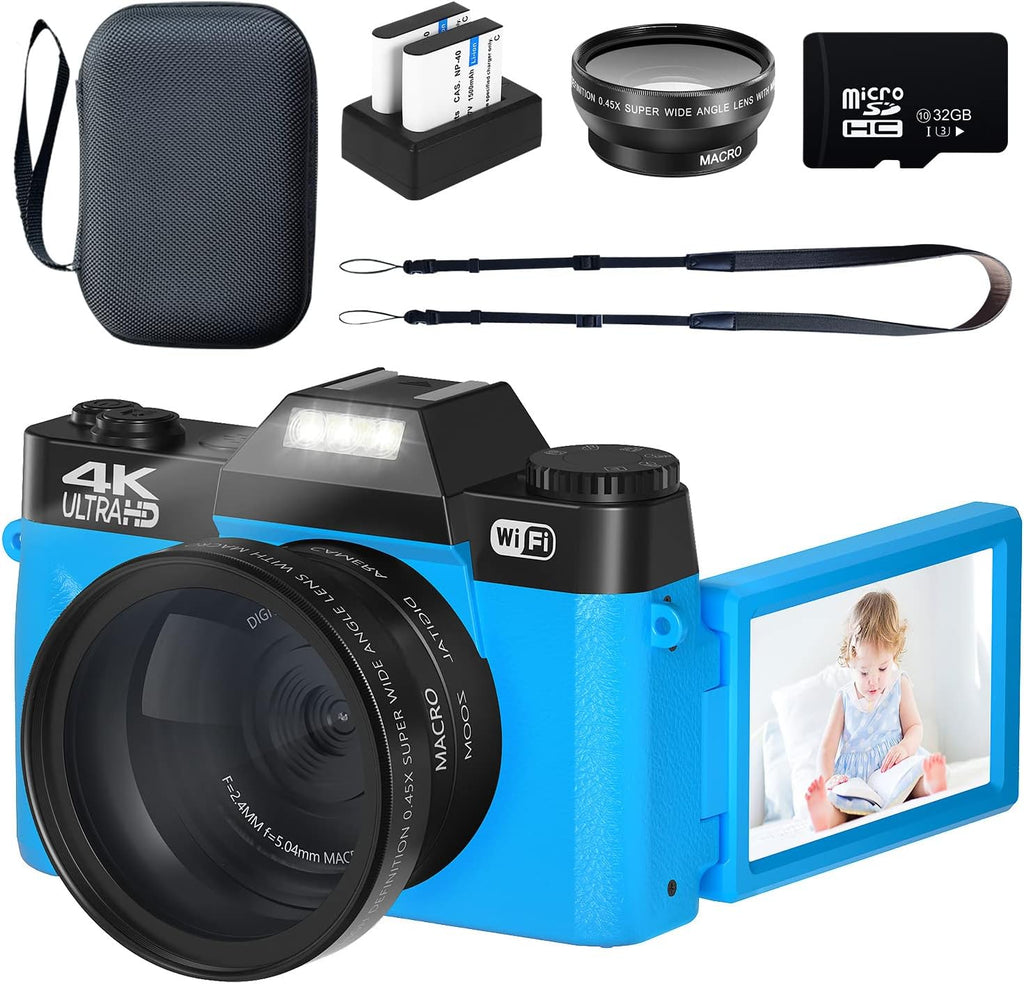 Purple 4K 48MP Digital Camera with WiFi, 32GB SD Card, 2 Batteries C511