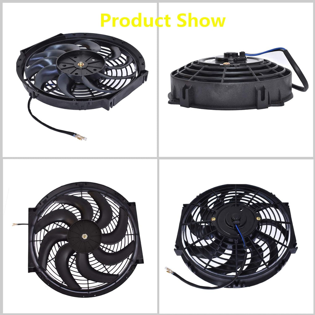 2 Set 12 inch Universal Electric Condenser Radiator Slim Cooling Fan U78398