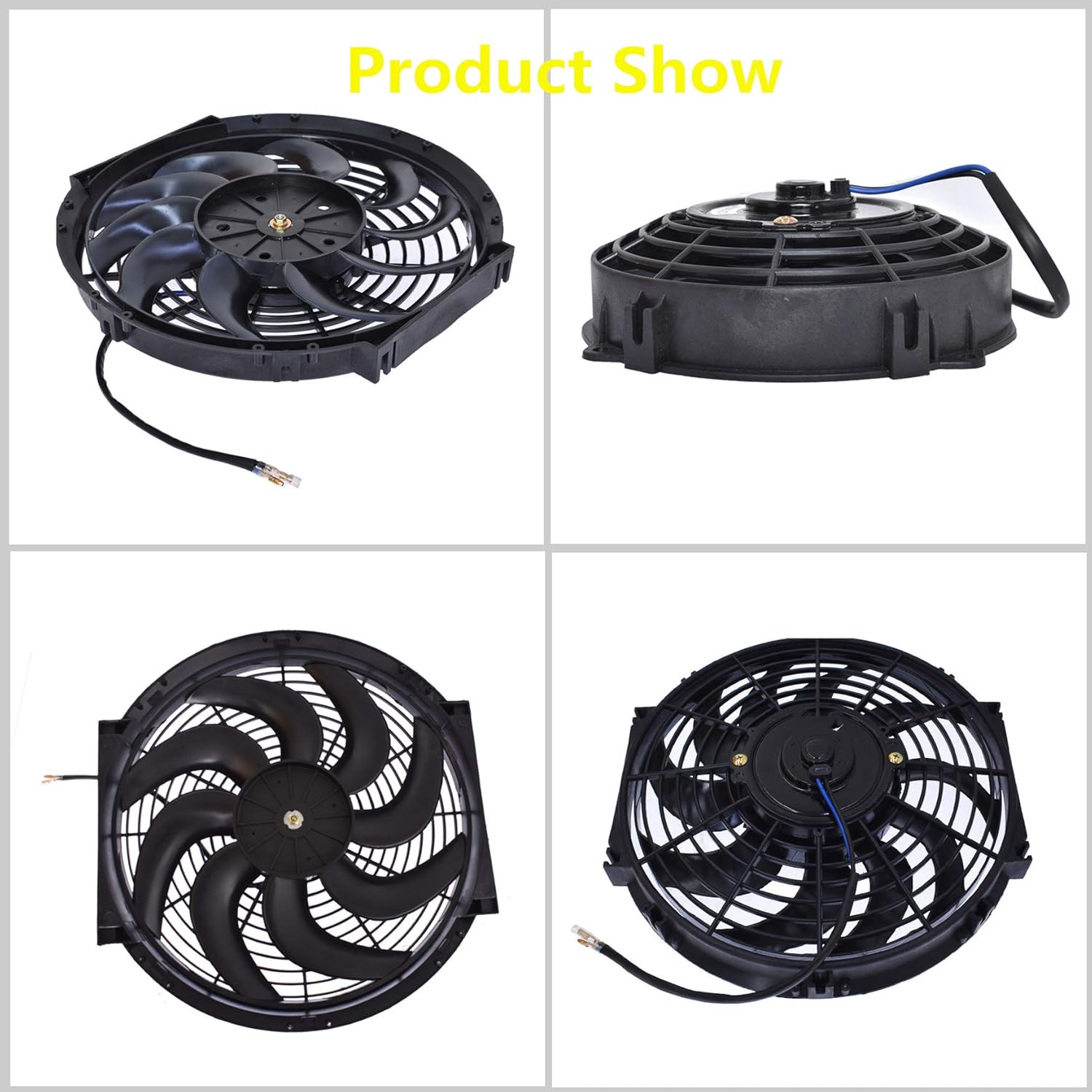 2 Set 12 inch Universal Electric Condenser Radiator Slim Cooling Fan U78398