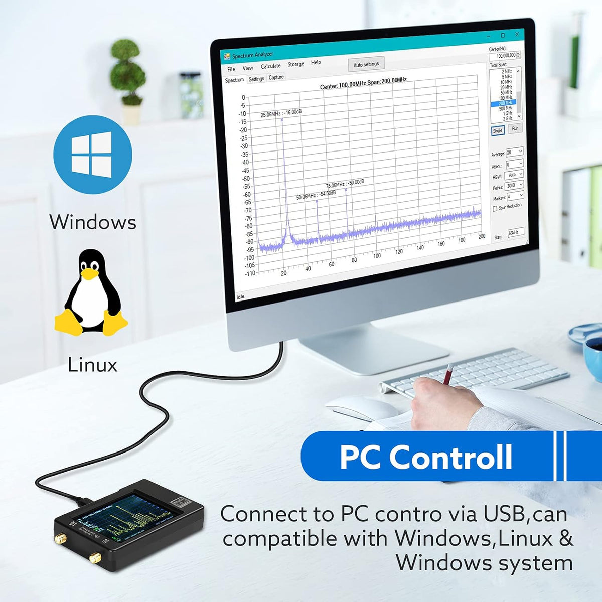 Portable Spectrum Analyzer 100kHz to 960MHz with Touchscreen C876