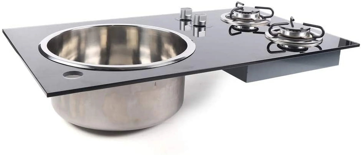 Gas Camping Stove 2 Burners with Tempered Glass Lids and Sink Comb M53248