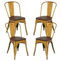 Metal Slat Back Stacking Side Chair in Gold E6754