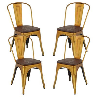 Metal Slat Back Stacking Side Chair in Gold E6754