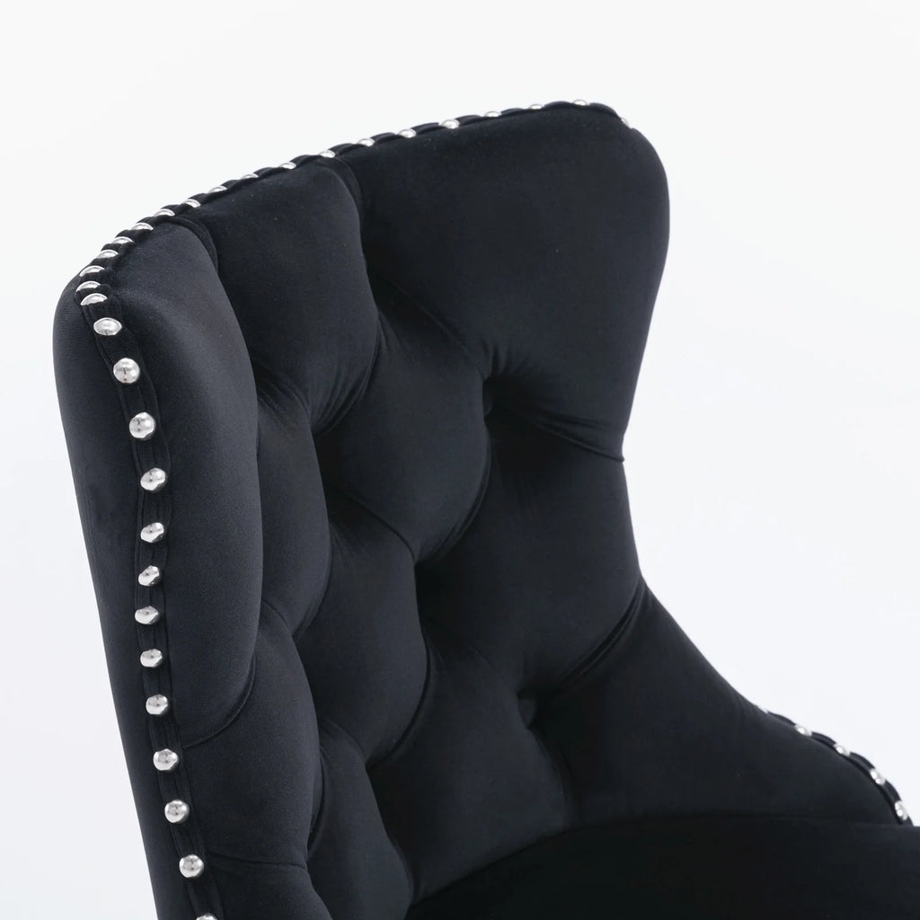 Swivel Velvet Barstools with Backs, Set of 2, Black V26831