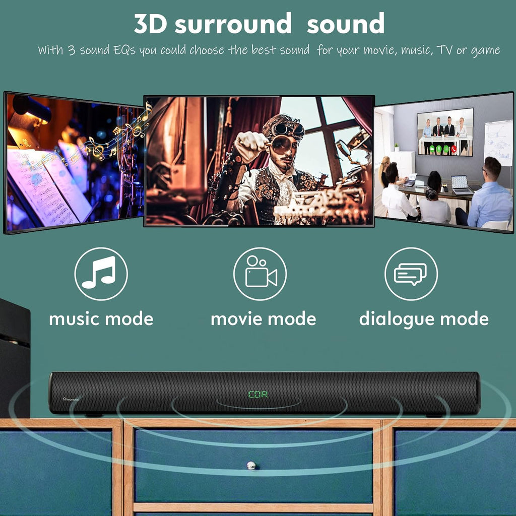38 Inch 100W Soundbar with 6 Speakers, LED Display, Bluetooth 5.0, Optical, AUX, USB Input, 110 dB 3D Surround Sound K43005