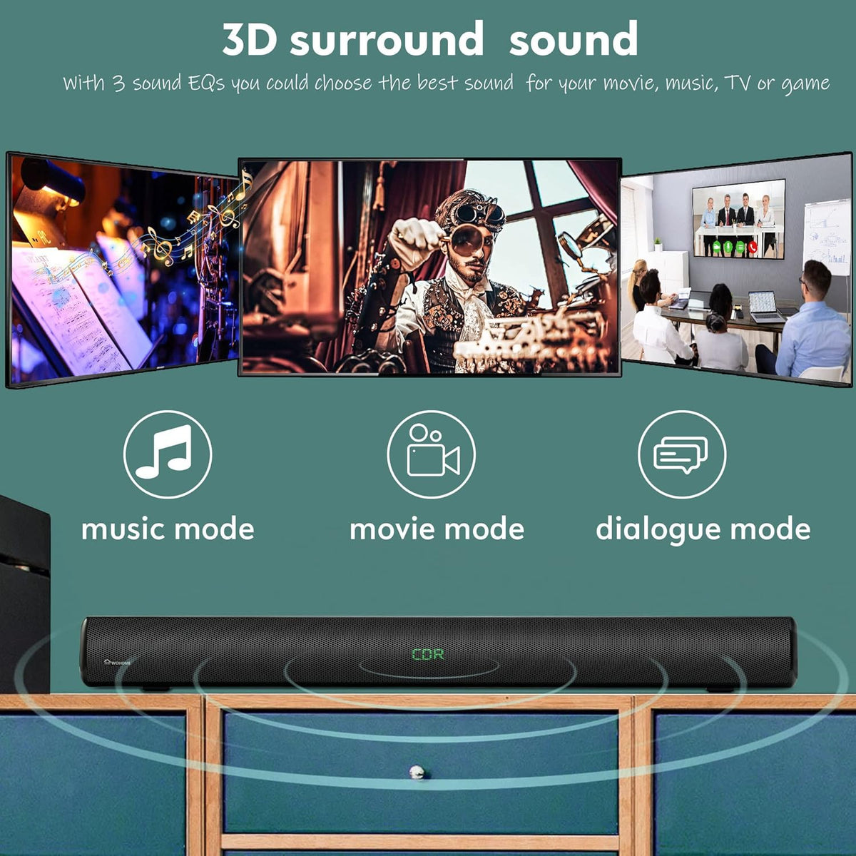 38 Inch 100W Soundbar with 6 Speakers, LED Display, Bluetooth 5.0, Optical, AUX, USB Input, 110 dB 3D Surround Sound K43005