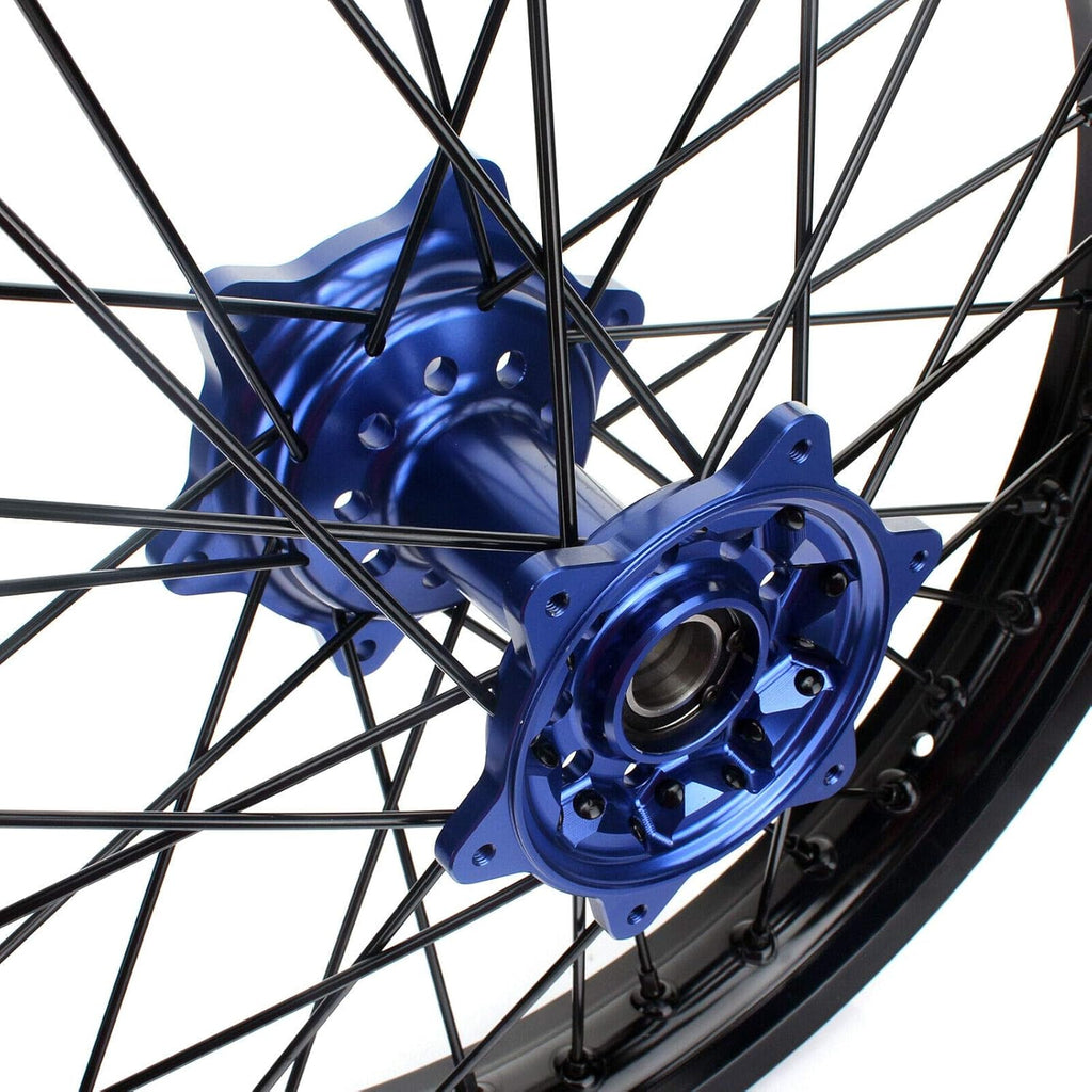 17" X 4.25" Supermoto Rear Complete Wheel Set Rim Spokes Blue Hub T47187