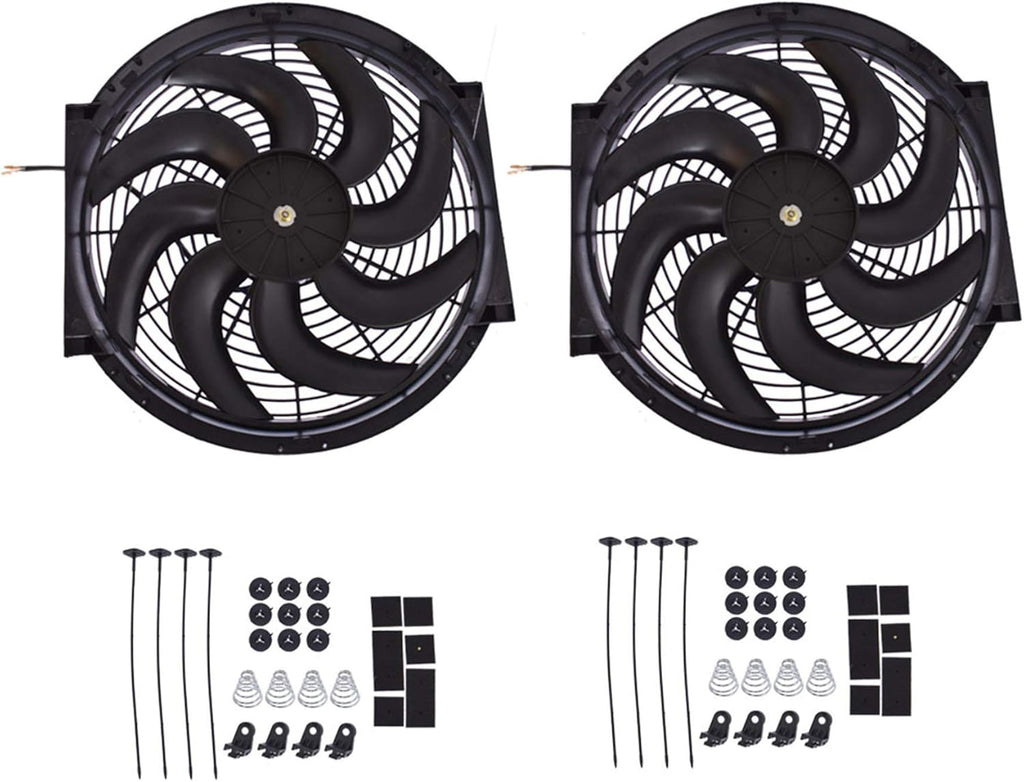 2 Set 12 inch Universal Electric Condenser Radiator Slim Cooling Fan U78398