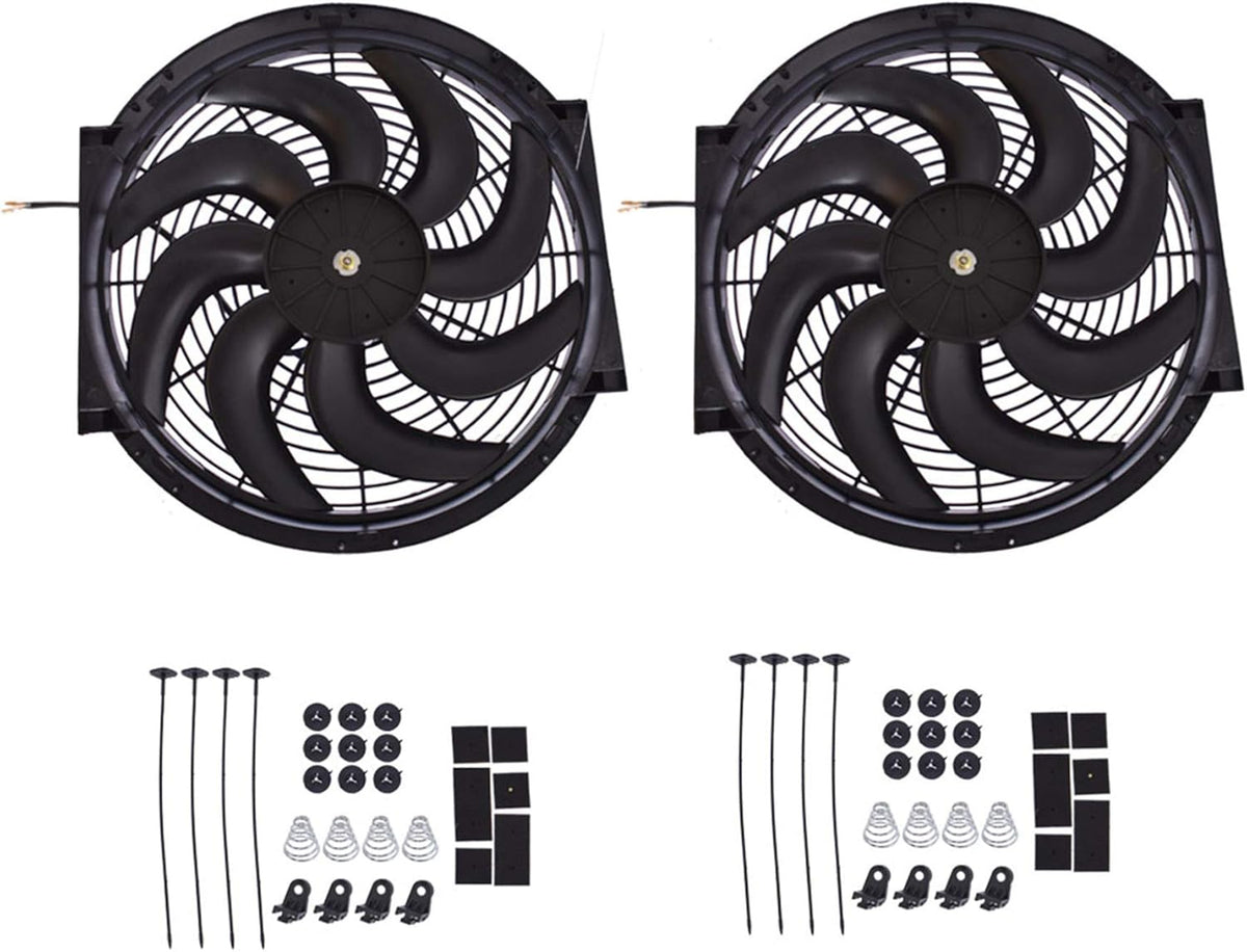 2 Set 12 inch Universal Electric Condenser Radiator Slim Cooling Fan U78398
