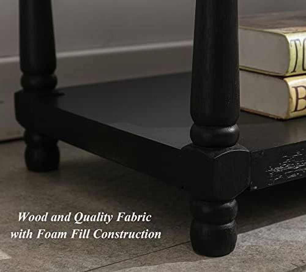 Grey Linen Tufted Bench with Shelf L524611