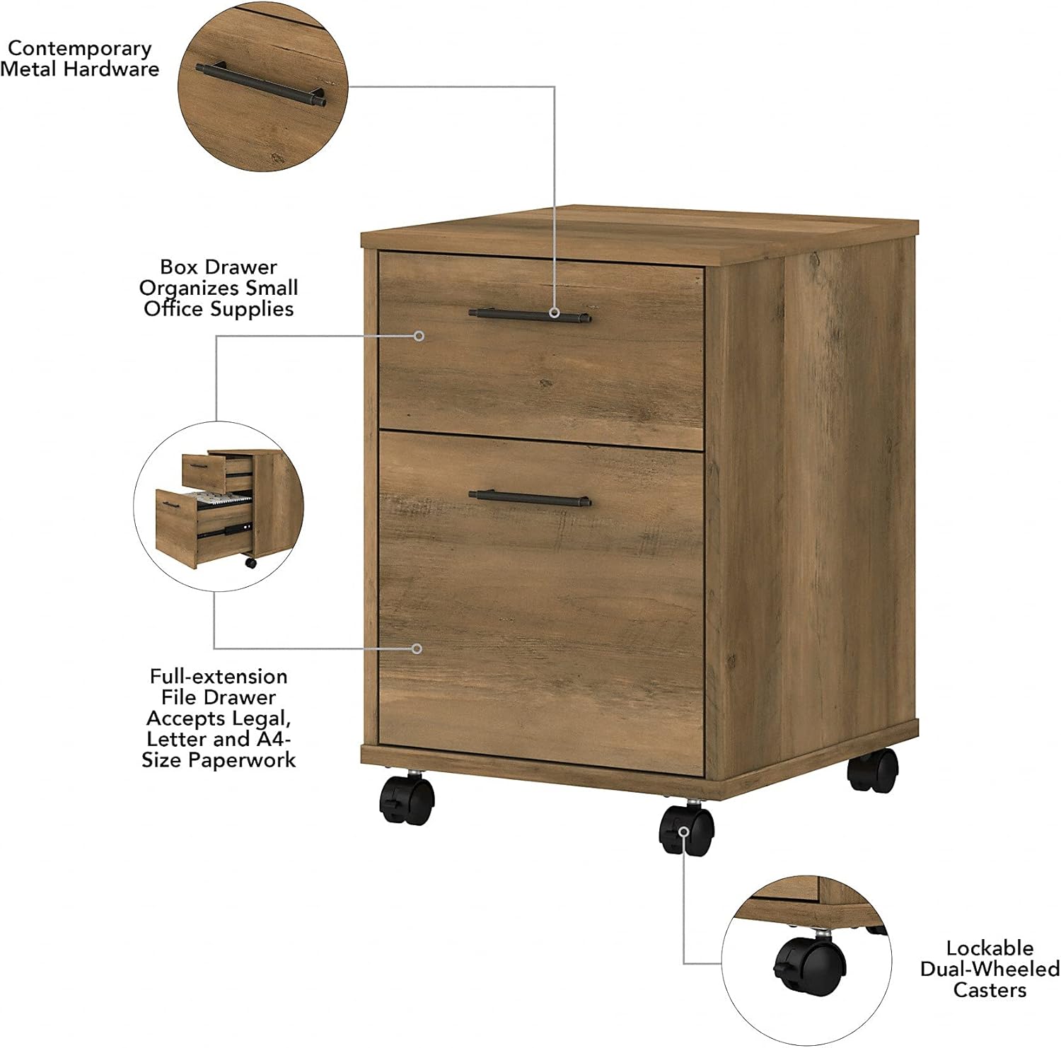 2 Drawer Mobile File Cabinet, Reclaimed Pine C21244