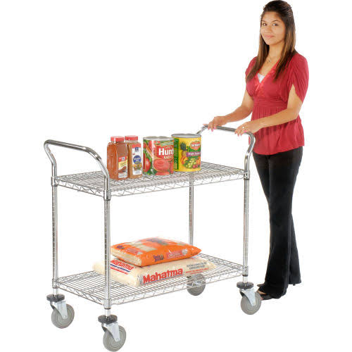 Chrome 2 Shelf Utility Cart with Polyurethane Casters M792