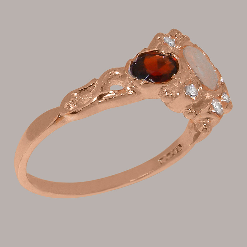 10k Rose Gold Opal Diamond Garnet Ring B4721