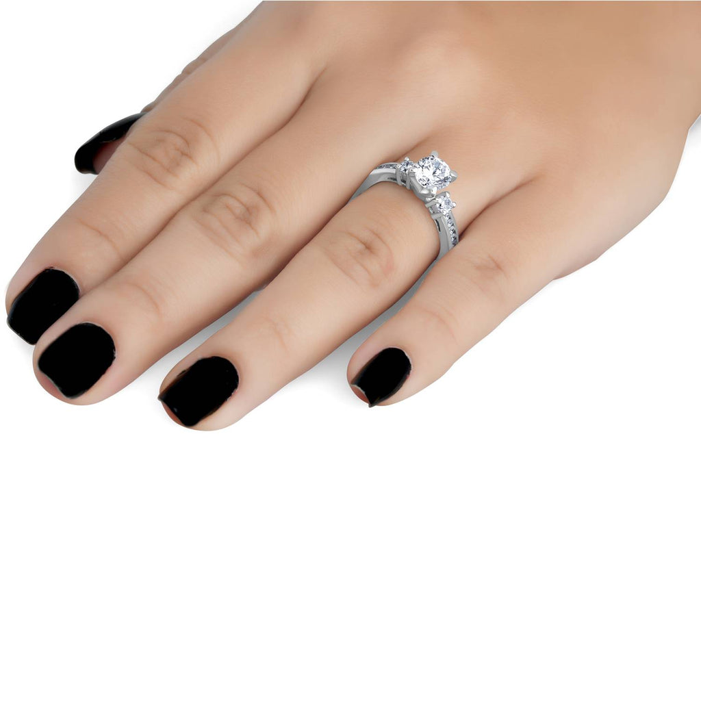1ct Three Stone Diamond Engagement Ring 14K White Gold G298