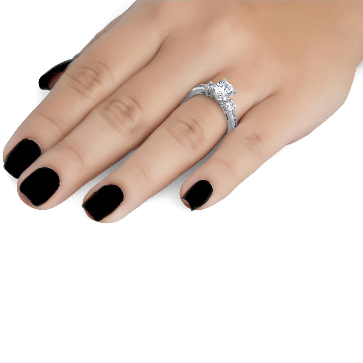 1ct Three Stone Diamond Engagement Ring 14K White Gold G298