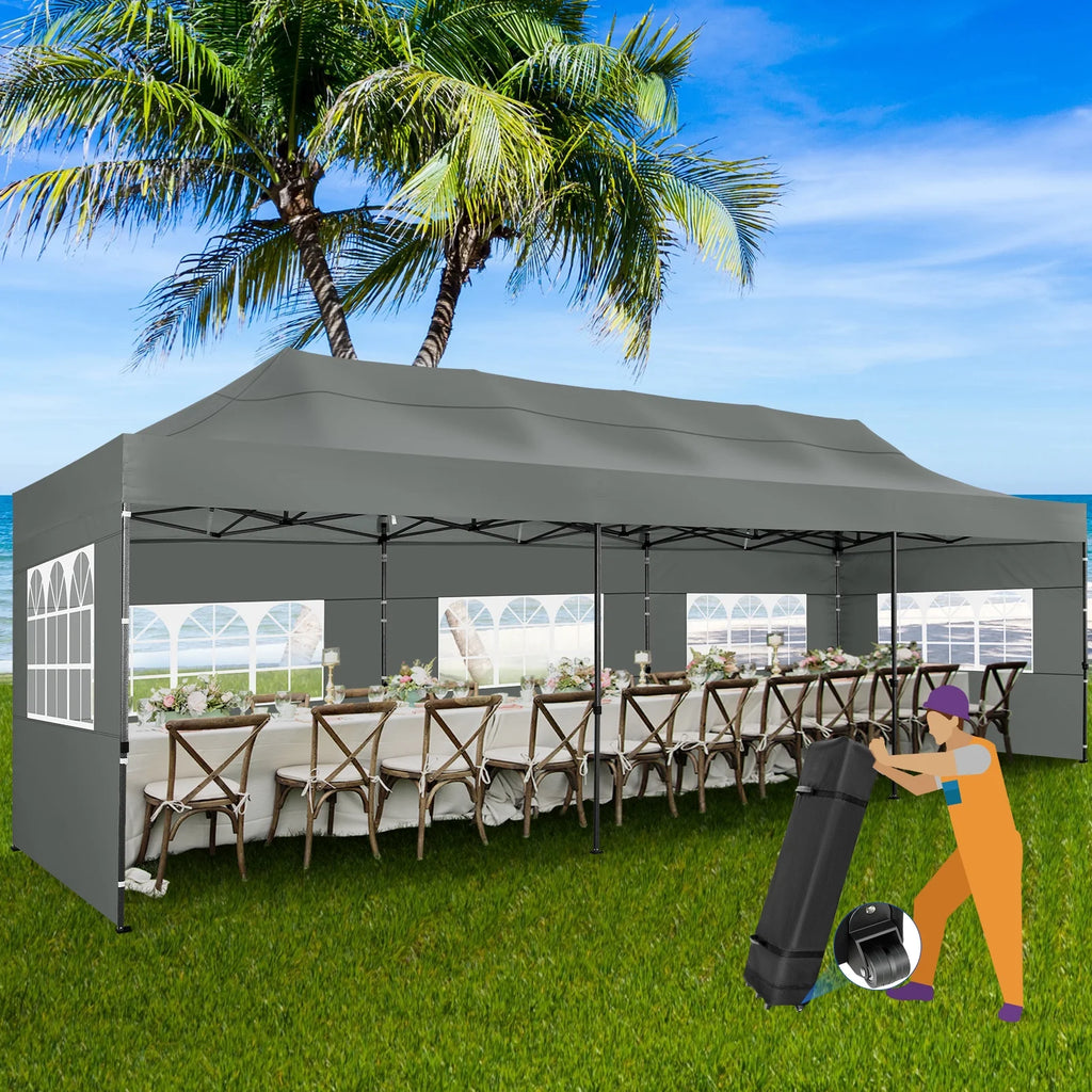 10'x30' Heavy Duty Pop Up Canopy Tent with 8 Removable Sidewalls, Grey K74495