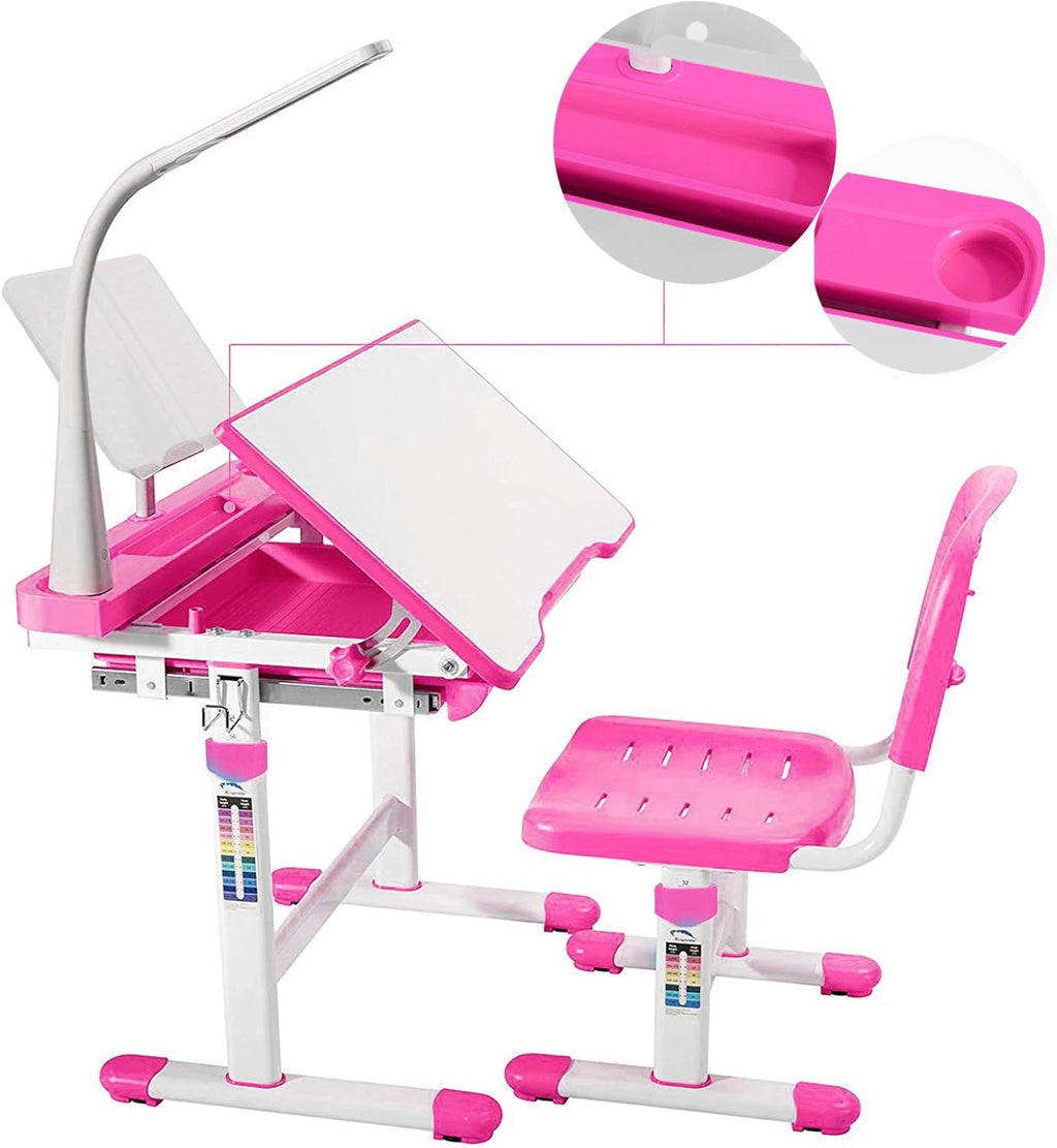 Blue Kids Desk and Chair Set with Lamp and Drawer Storage C994