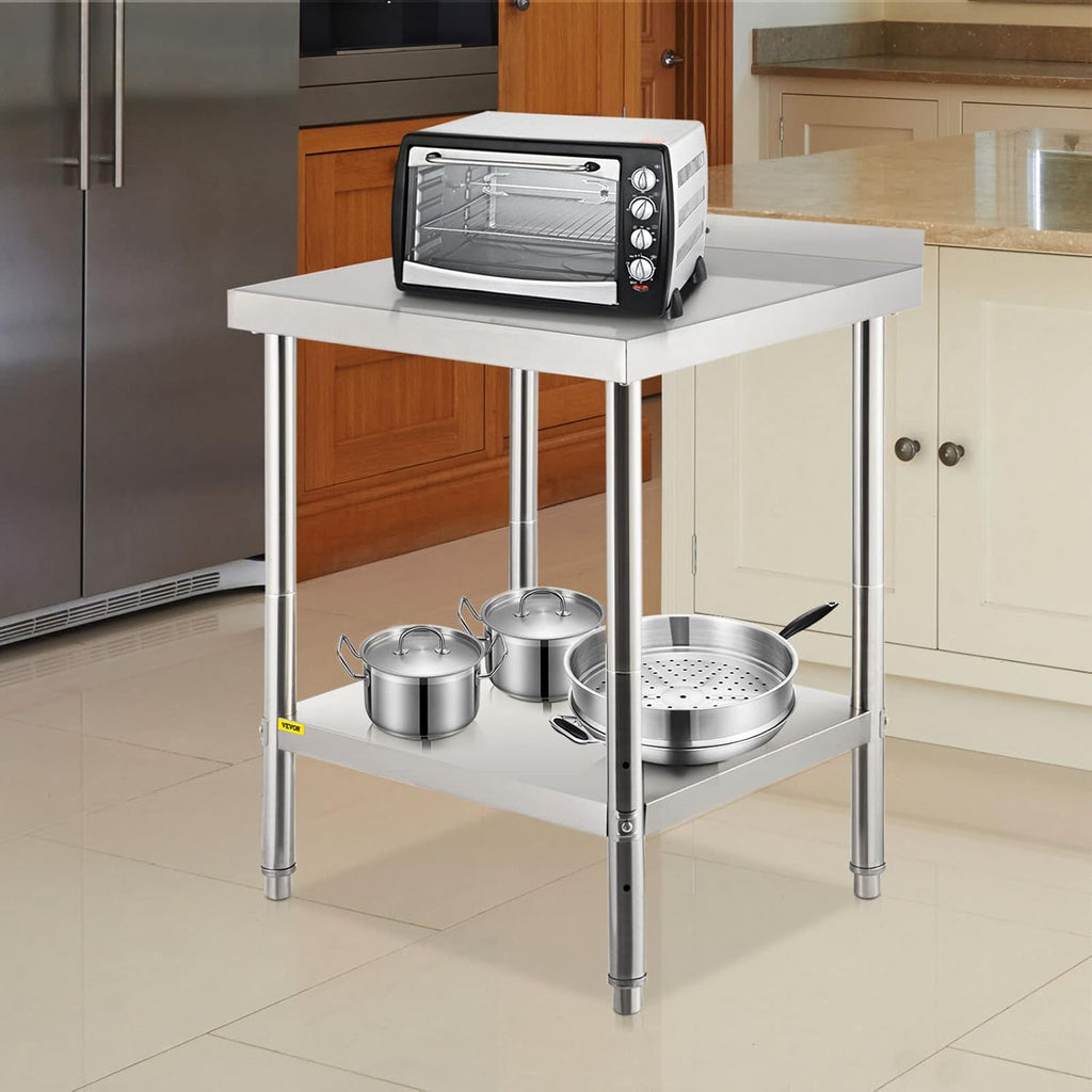 Stainless Steel Prep Table with Backsplash and Adjustable Undershelf T47522