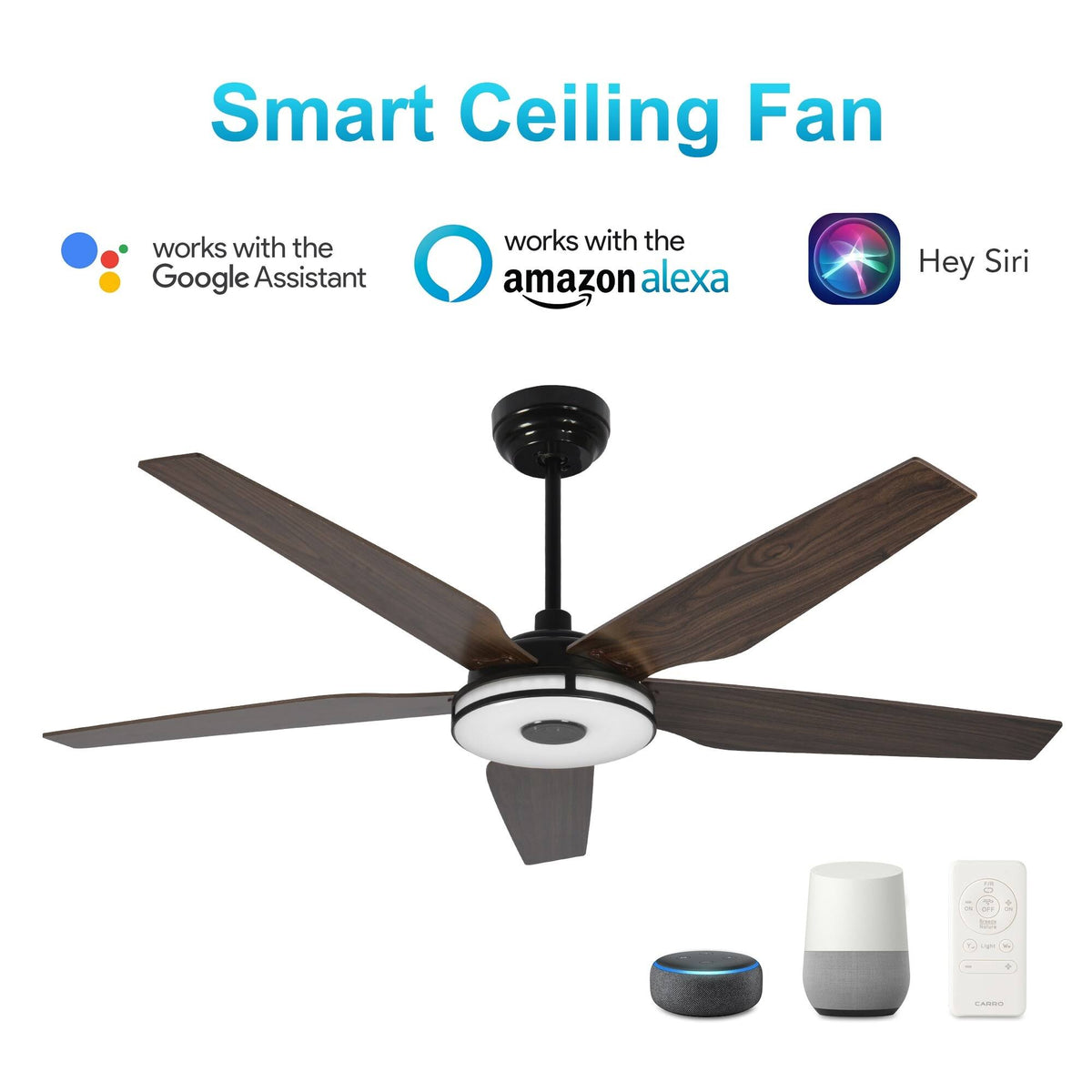 Dark Brown Smart Ceiling Fan with Dimmable LED Light and Remote H57774