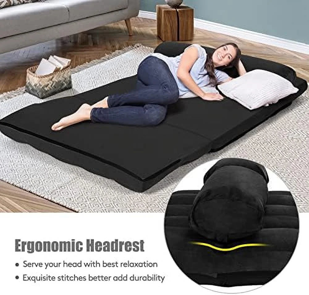 Adjustable Floor Sofa Sleeper Bed with 2 Pillows (Blue) P509080