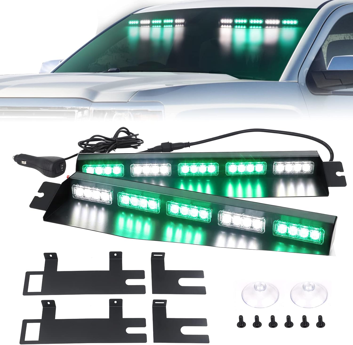 34 inches 40 LED Green White Strobe Light Bar for Trucks W2593