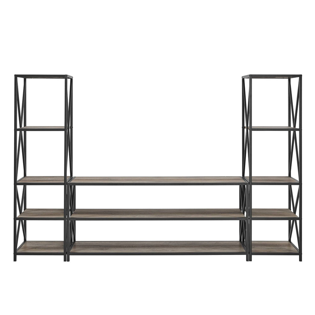 3-Piece X-Frame Entertainment Wall - Driftwood / Black Metal G2553