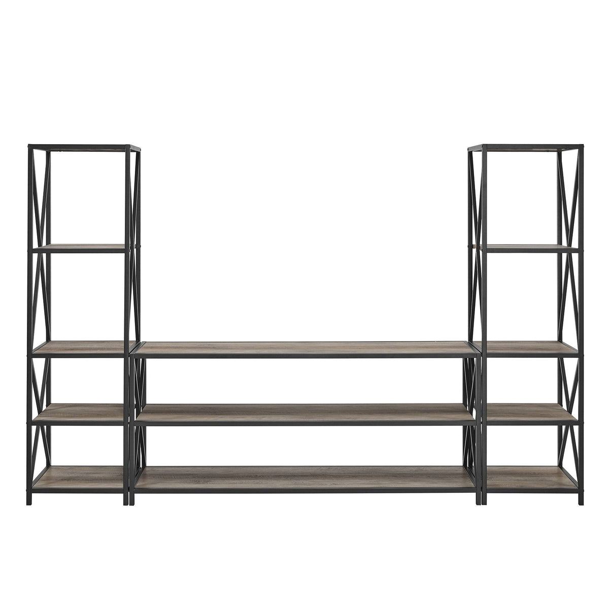 3-Piece X-Frame Entertainment Wall - Driftwood / Black Metal G2553