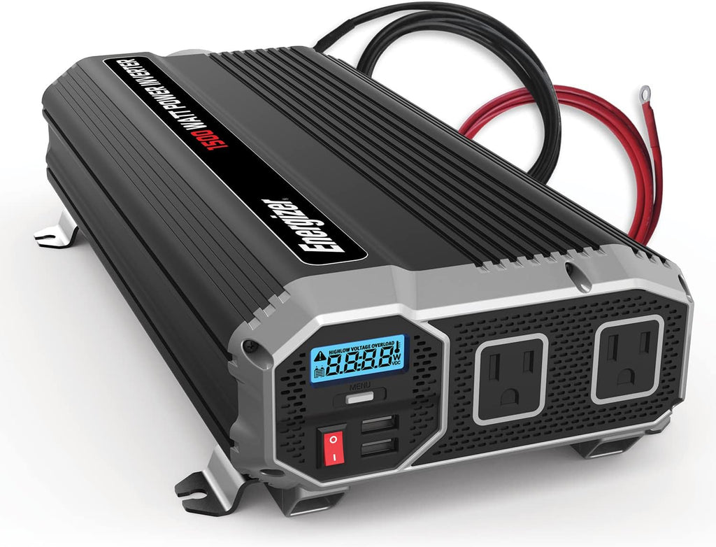 1500 Watts Modified Sine Wave Car Power Inverter, 12v to 110v, Two AC Outlets, Two USB Ports V2828