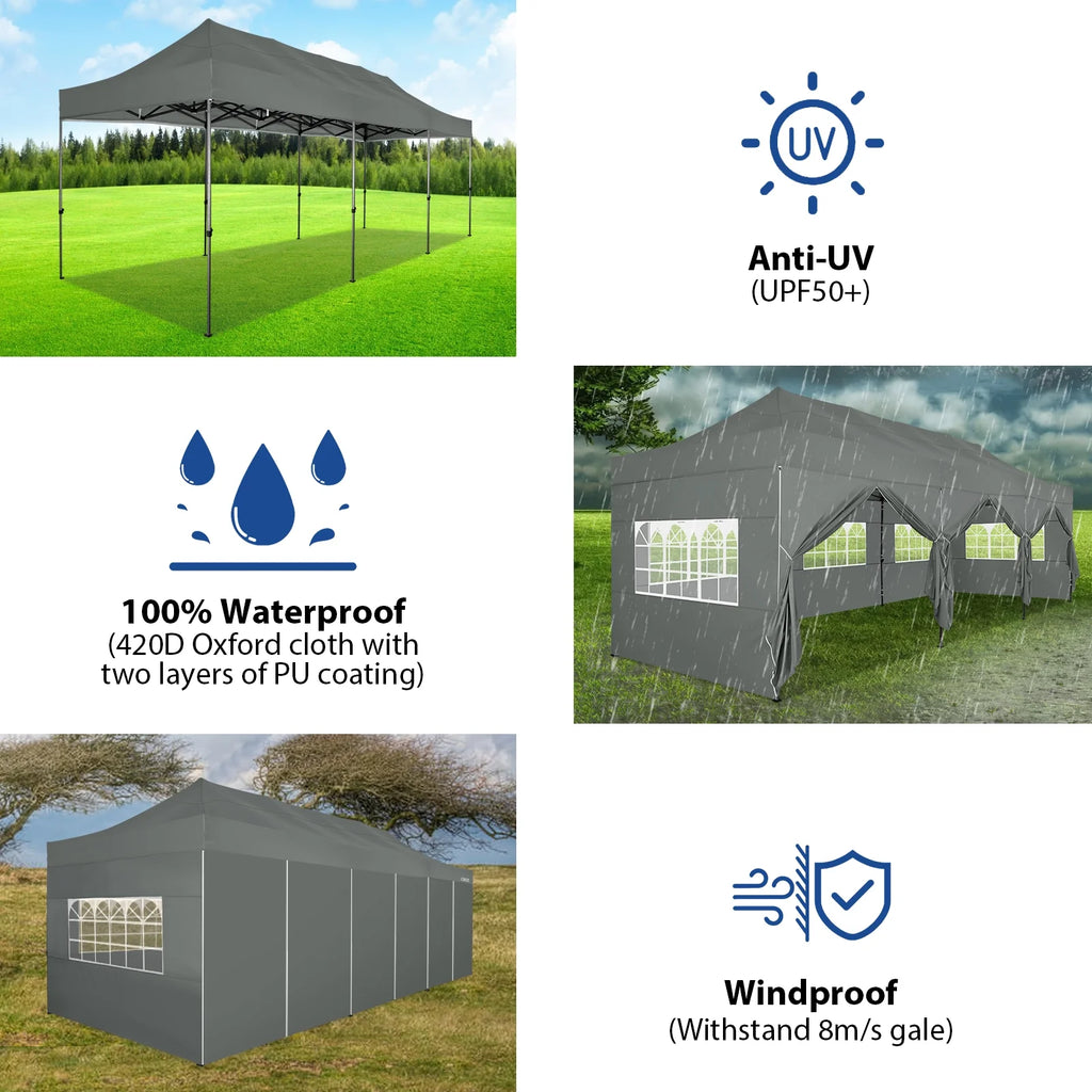 10'x30' Heavy Duty Pop Up Canopy Tent with 8 Removable Sidewalls, Grey K74495