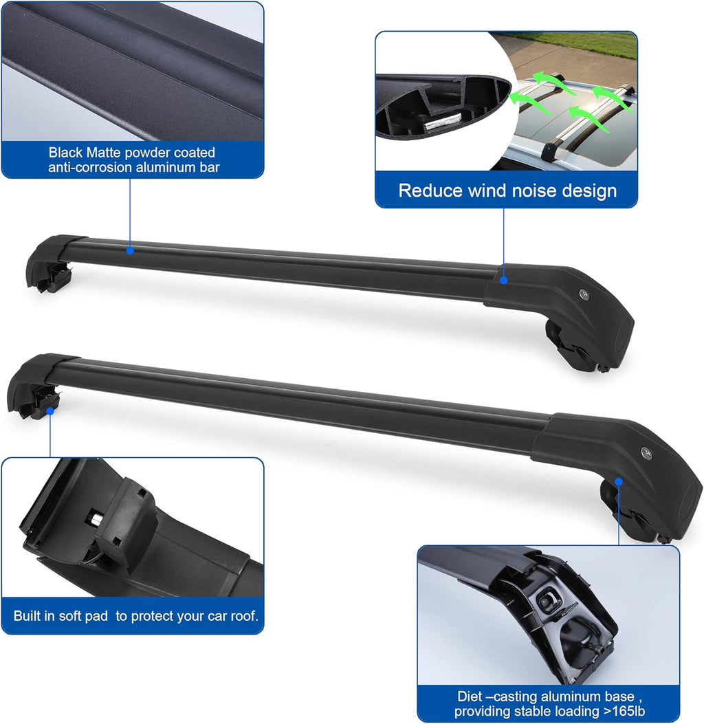 Roof Rack Cross Bars for Hyundai Tucson 2016-2021, Black Matte Aluminum, Pack of 2 J274