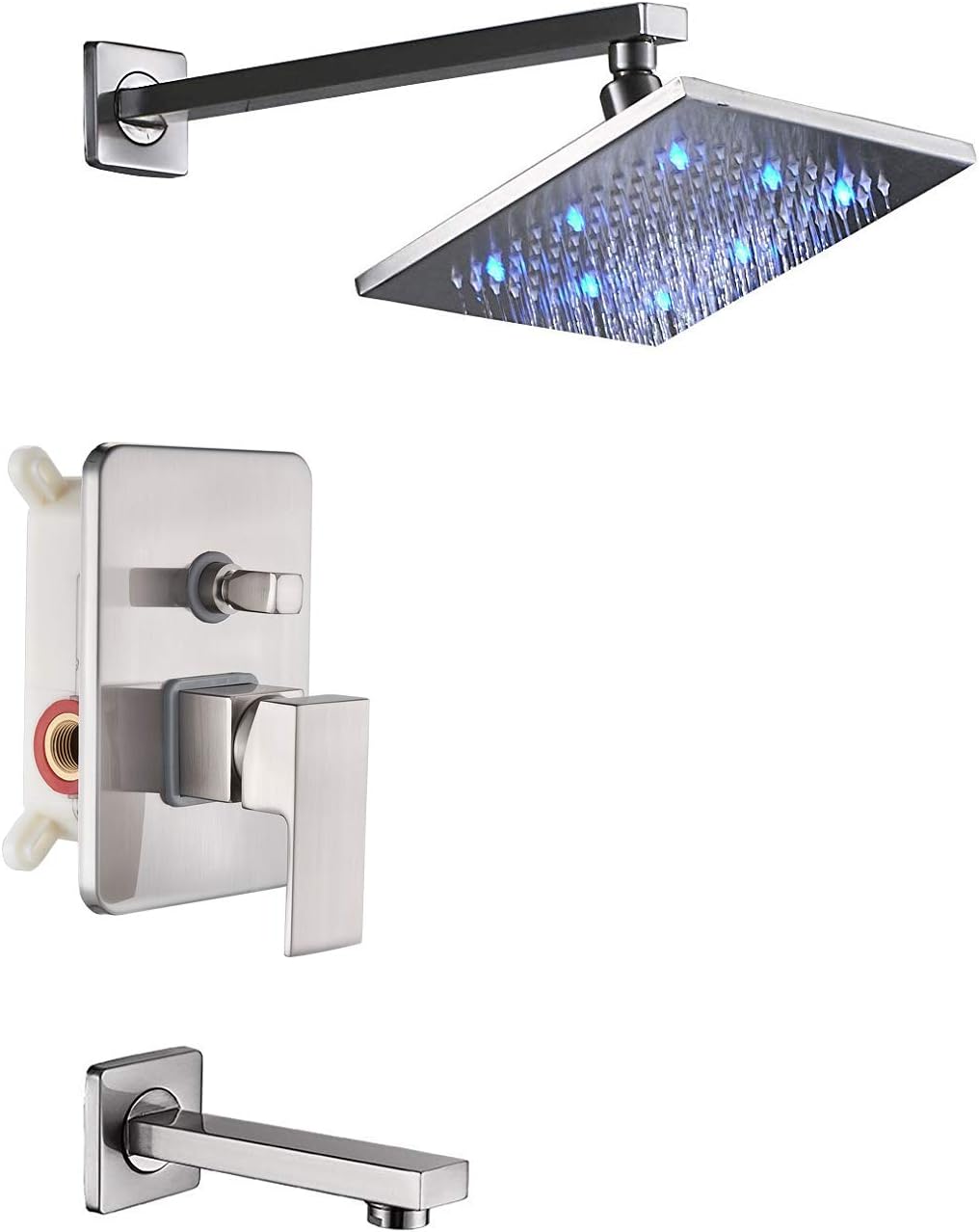 Brushed Nickel 8-inch Rainfall Shower Set with Tub Spout Tap T703