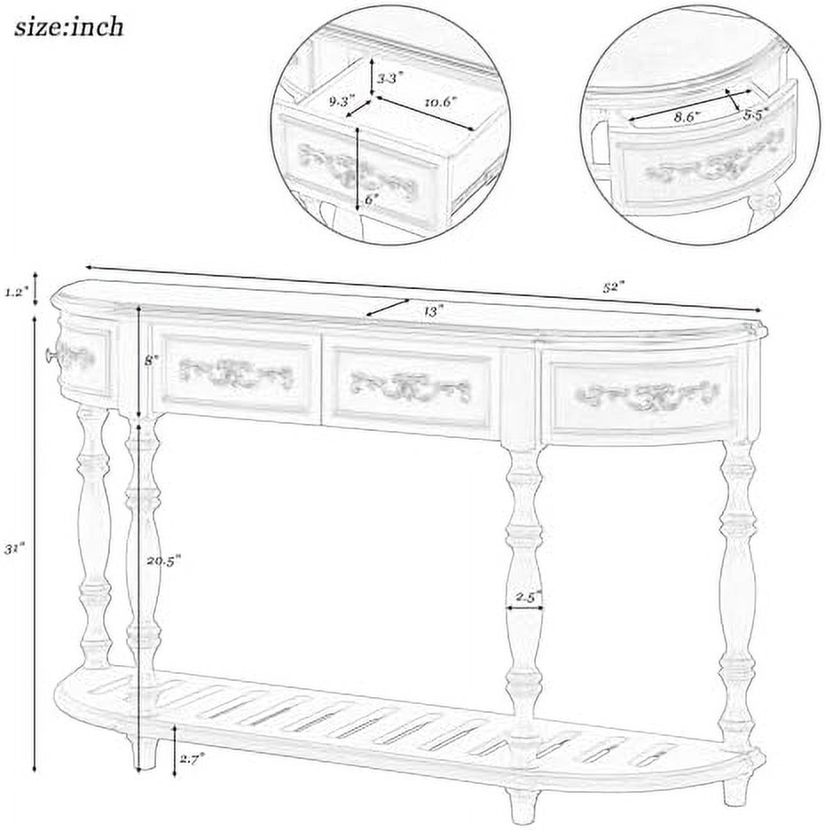 Espresso Curved Console Table with 2 Top Drawers and Solid Wooden Frame A9284