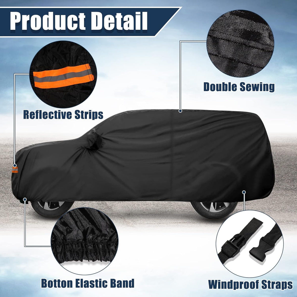Black 190T PU Waterproof SUV Car Cover Pack of 2 R2411