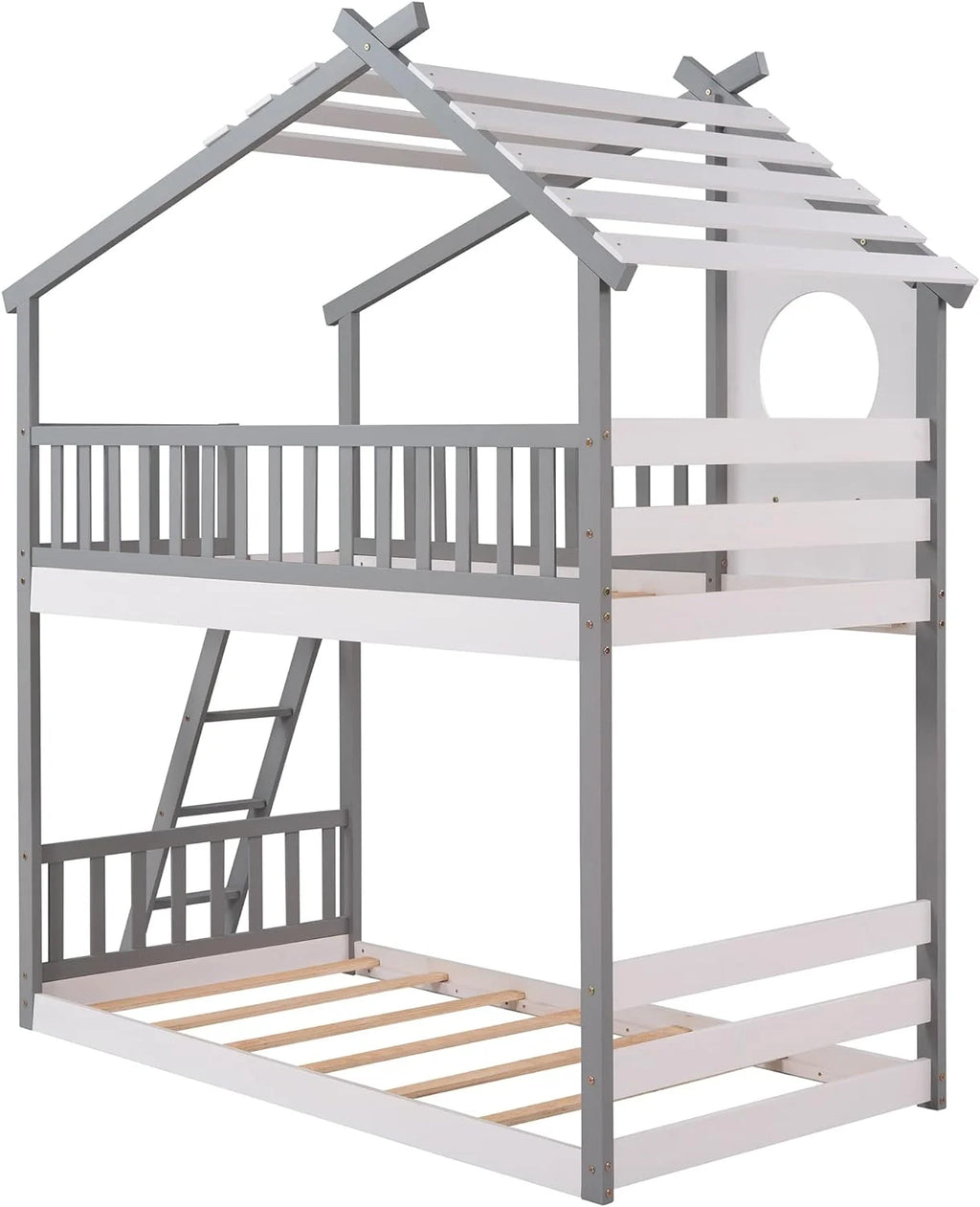 Gray Wood Kids Bunk Bed with Ladder D4662