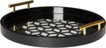 Navy and Gold Round Decorative Tray with Metal Handles M502235