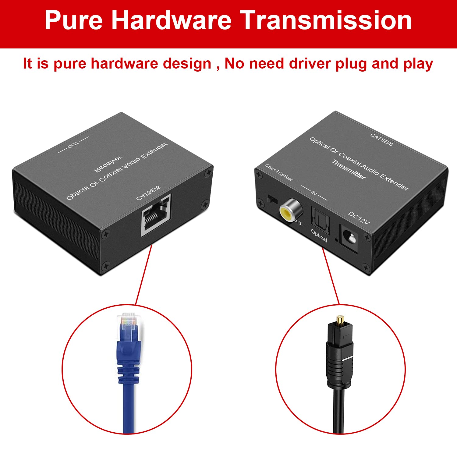 Optical/Coaxial Digital Audio Extender over Cat5E/6 Cable up to 990' (300m) S554