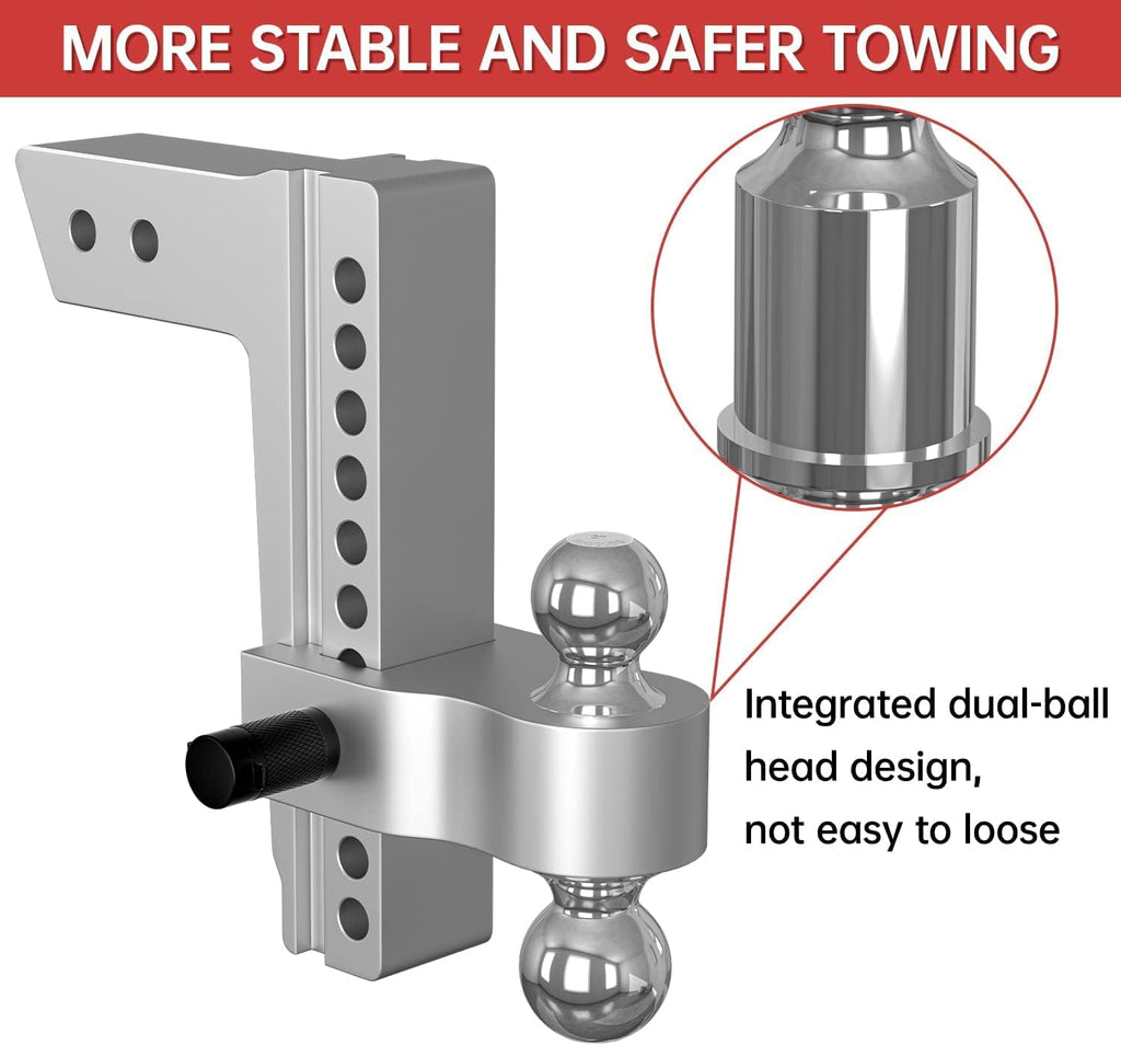 Adjustable Trailer Hitch Ball Mount, 10 Inch Drop, 2.5 Inch Receiver, 18,500 LBS GTW, Forged Aluminum Shank, 2 Inch & 2-5/16 Inch Dual Balls Y51988