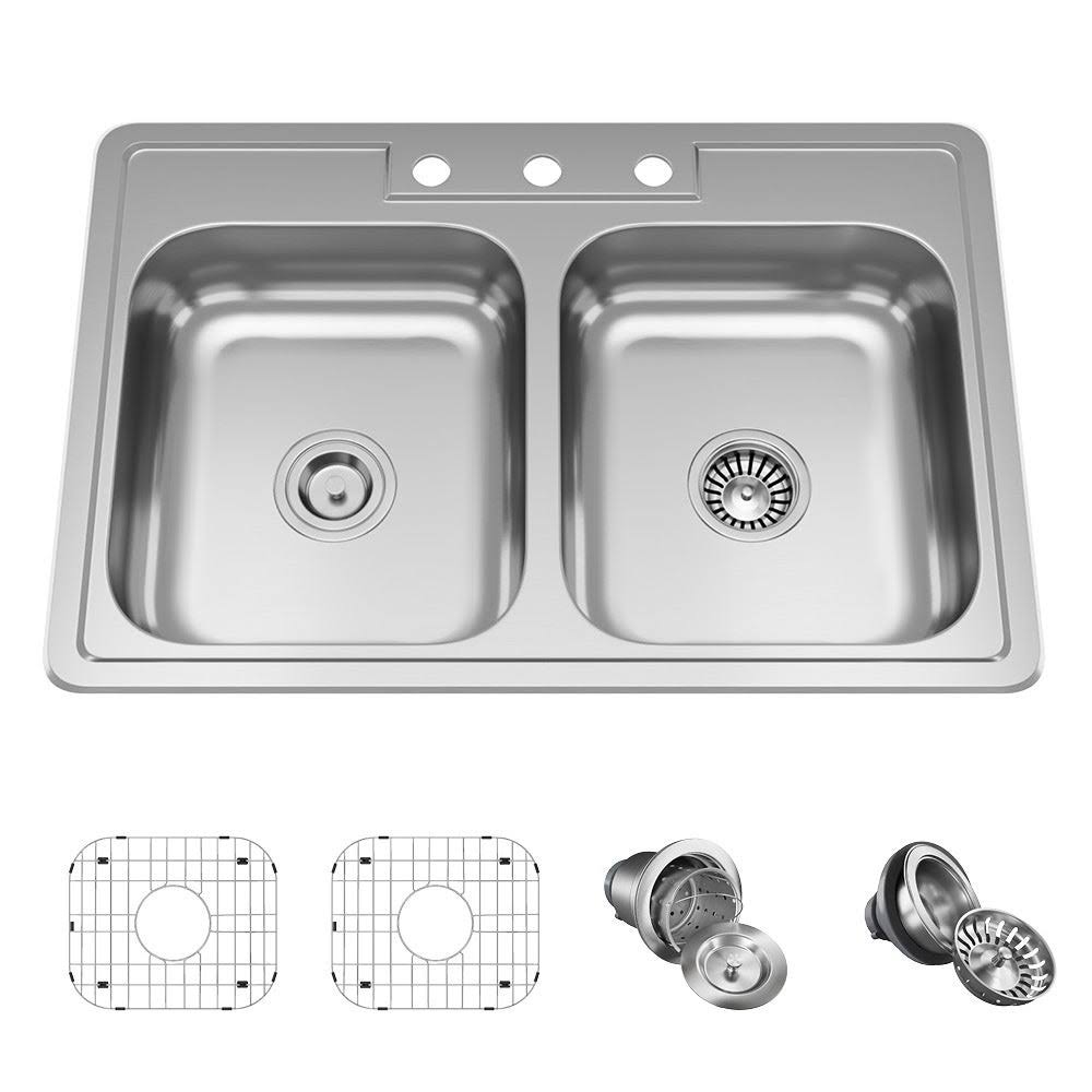 20 Gauge Stainless Steel Double Basin Drop-In Kitchen Sink M216
