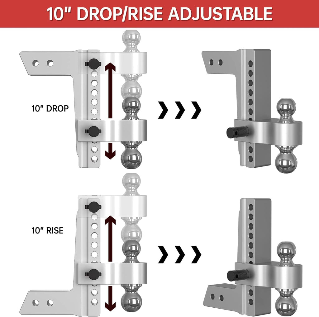 Adjustable Trailer Hitch Ball Mount, 10 Inch Drop, 2.5 Inch Receiver, 18,500 LBS GTW, Forged Aluminum Shank, 2 Inch & 2-5/16 Inch Dual Balls Y51988