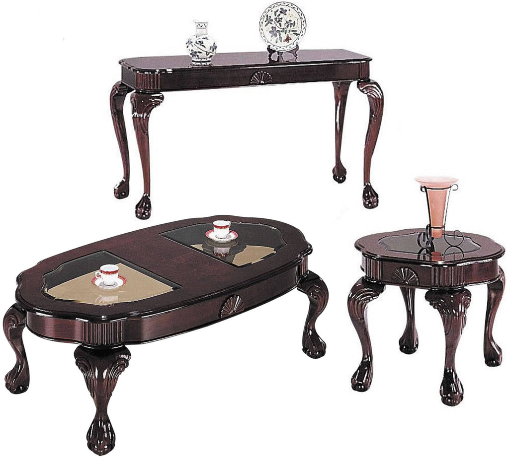 Cherry Glass 3-Piece Coffee End Table Set M9046