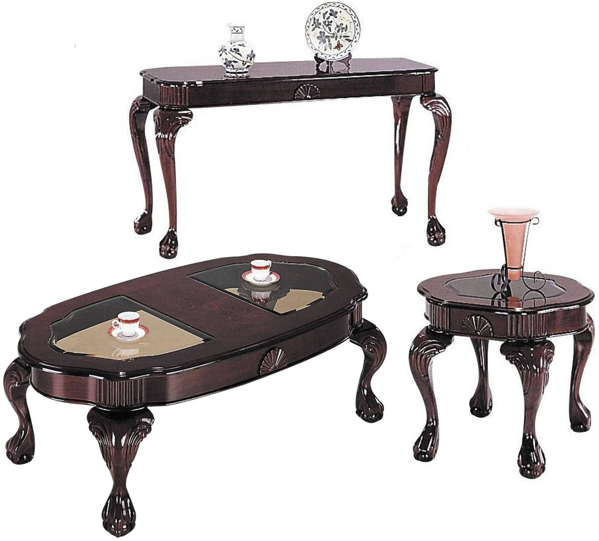 Cherry Glass 3-Piece Coffee End Table Set M9046