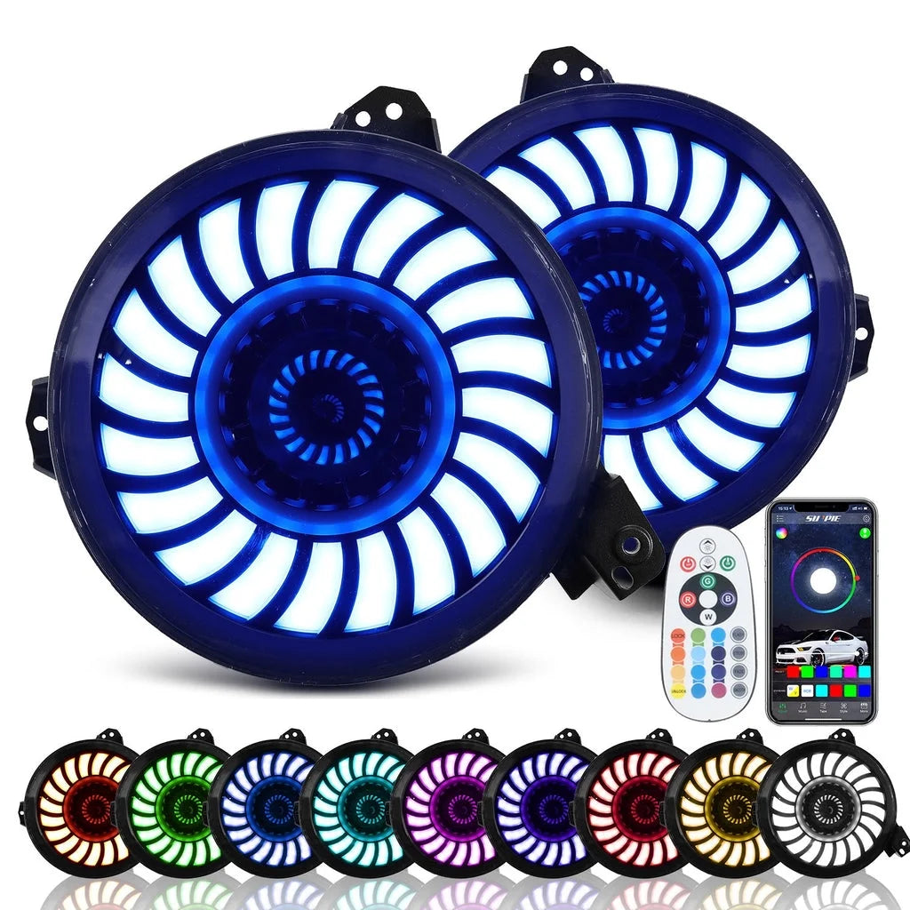 RGBW Series 9" 3D LED Lens Halo Headlights with 4" Fog Lights Combos P453887