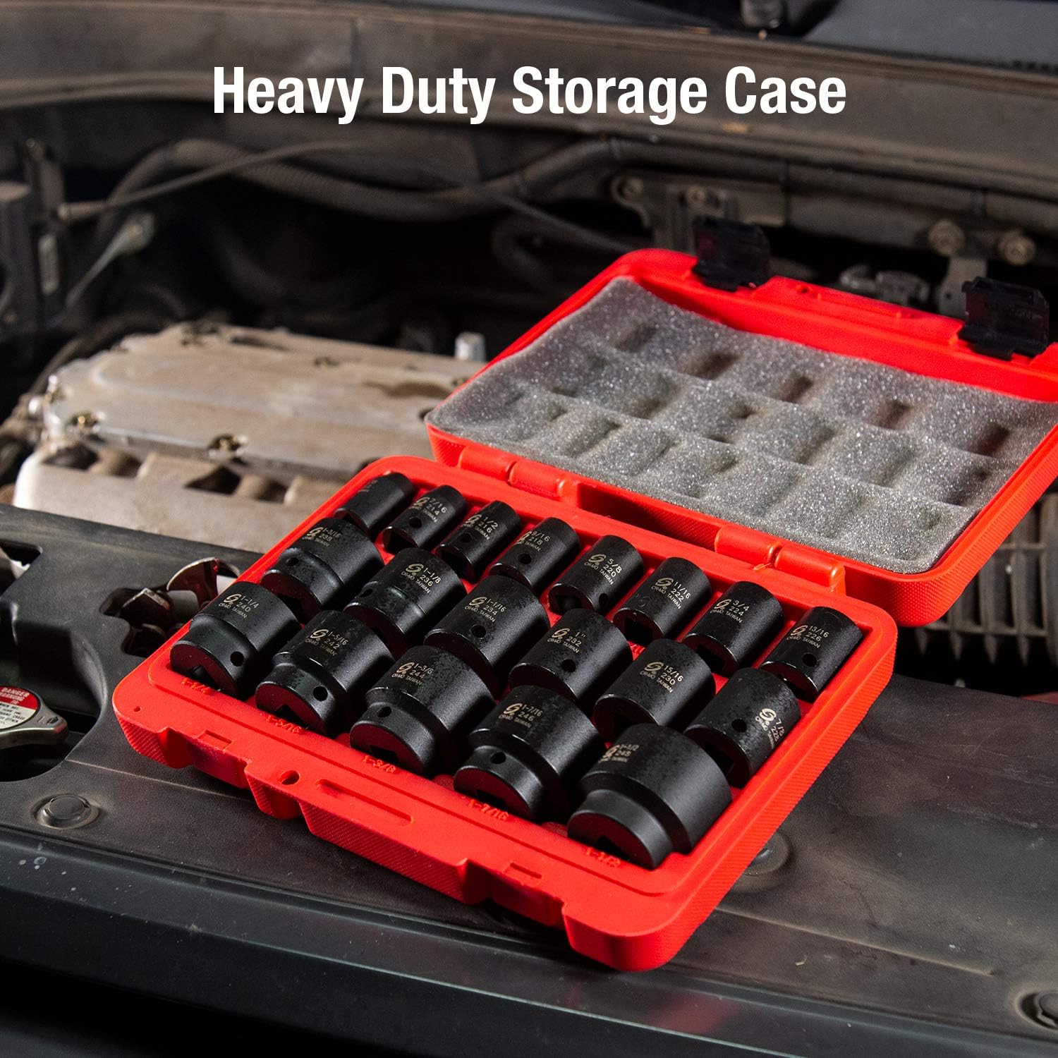 1/2 Inch Drive 19-Piece SAE Impact Socket Set with Heavy Duty Storage Case J77353