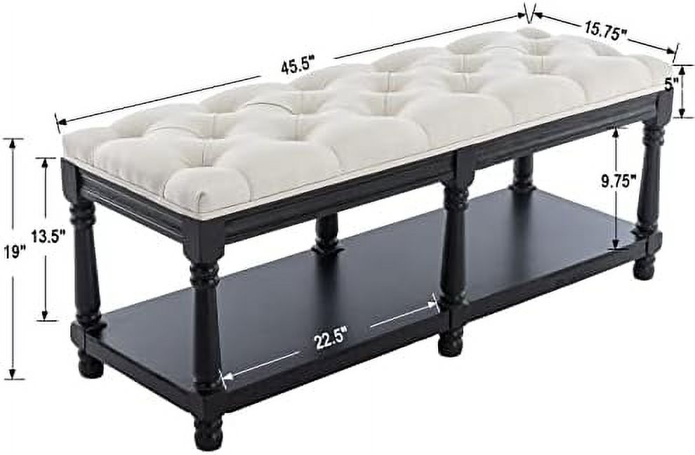 Grey Linen Tufted Bench with Shelf L524611