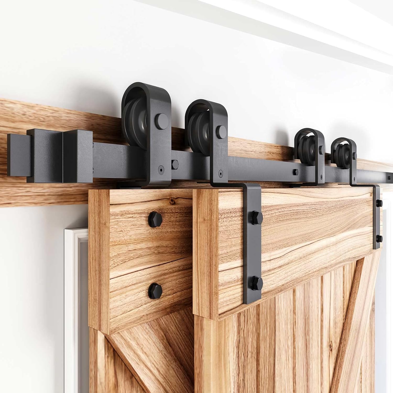8 FT Bypass Double Sliding Barn Door Hardware Kit X125